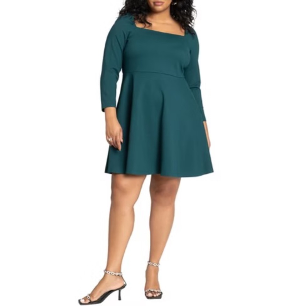 Eloquii Square neck mini dress, green, size 20
